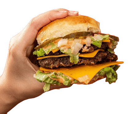 Burger in hand
